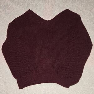 Blu Pepper Burgundy V-Neck Sweater Twist Open Back Design